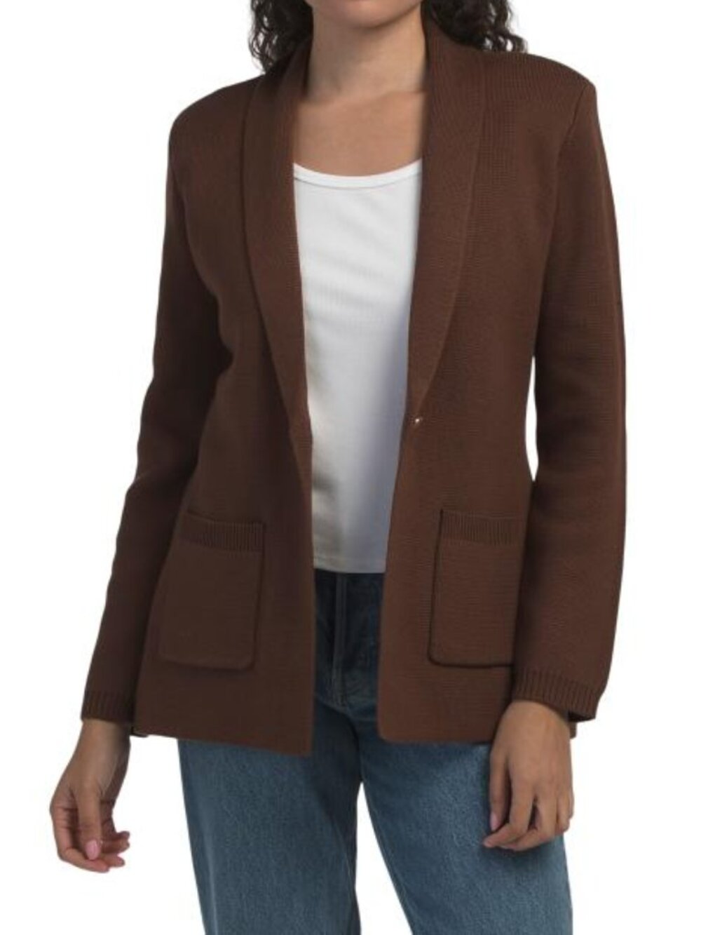 ELIE TAHARI Long Sleeve Shawl Collar Single Button Knit Jacket